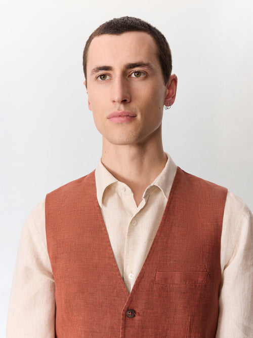 Gilet de costume en lin terracotta - Father & Sons   - 3 
