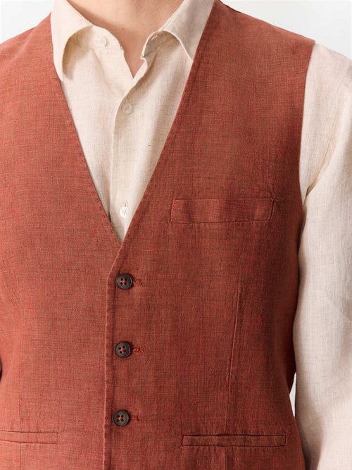 Gilet de costume en lin terracotta - Father & Sons   - 4 