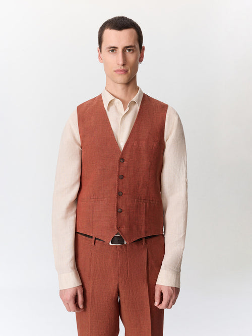 Gilet de costume en lin terracotta - Father & Sons   -  