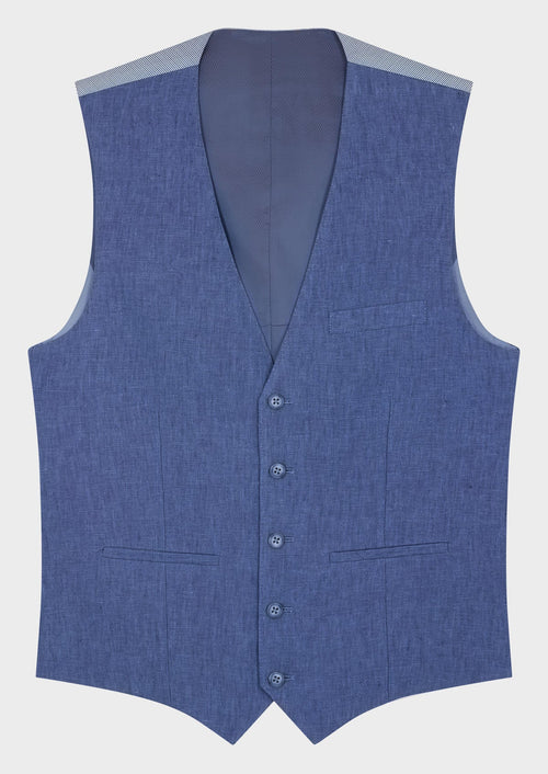Gilet casual en lin uni bleu azur - 1 - Father & Sons   - 15 