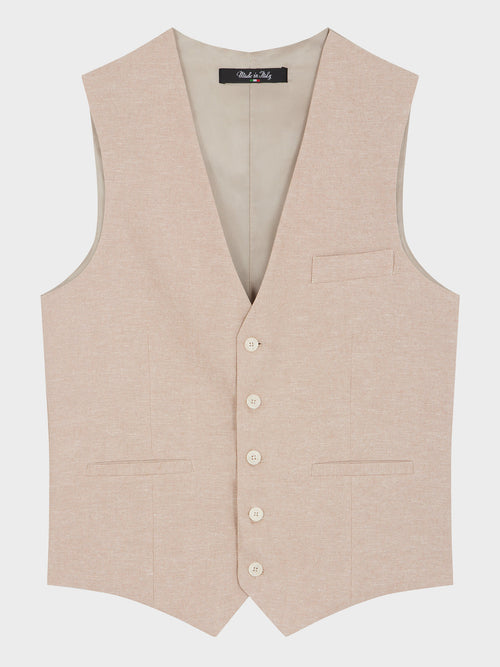 Gilet casual en coton et lin unis beiges - 1 - Father & Sons   - 4 