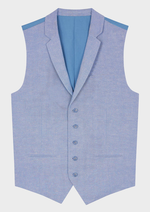 Gilet casual en lin et coton unis bleu glacier - 1 - Father & Sons   - 9 