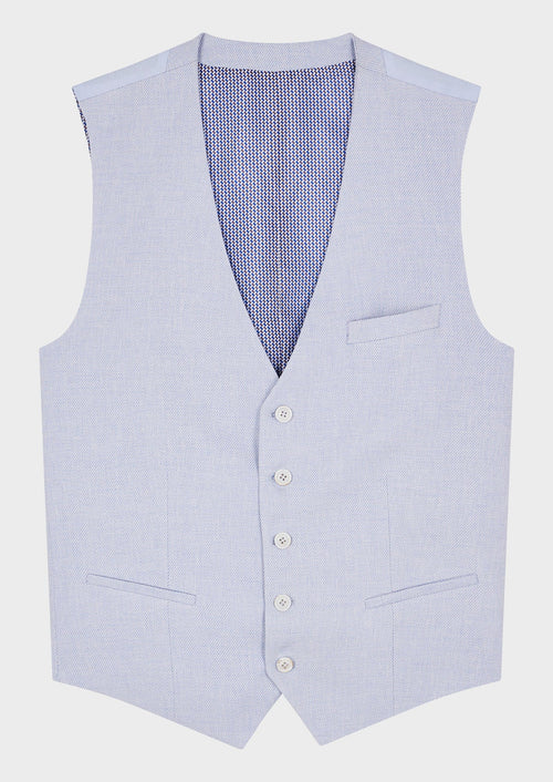 Gilet casual en coton et lin mélangés unis bleu ciel - 1 - Father & Sons   - 12 
