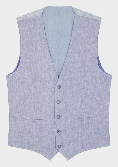 Gilet casual en lin uni bleu ciel - 1 - Father & Sons   - 14 