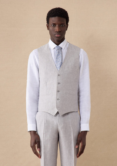 Gilet casual en lin uni gris perle - 1 - Father & Sons   - 19 