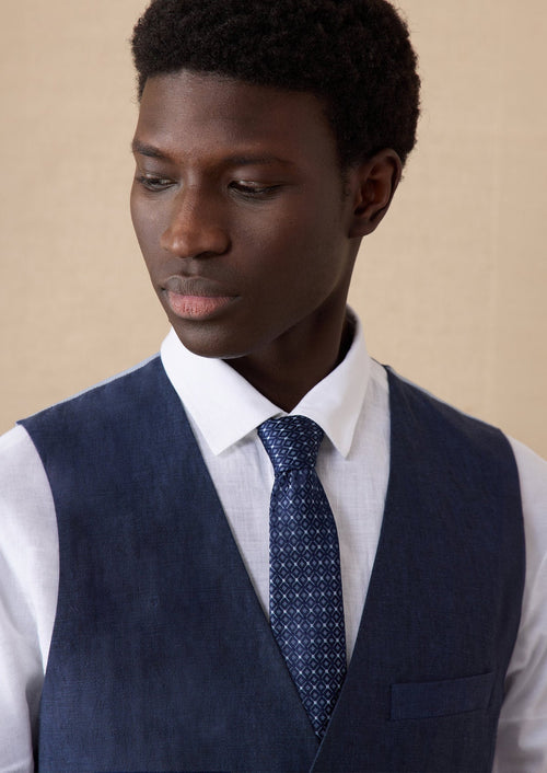 Gilet casual en lin uni bleu indigo - 2 - Father & Sons   - 16 