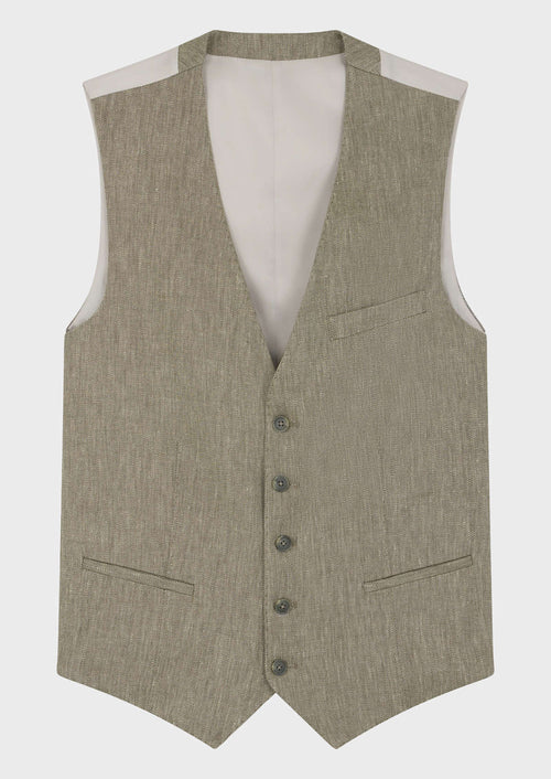 Gilet casual en lin mélangé uni kaki - 1 - Father & Sons   - 11 