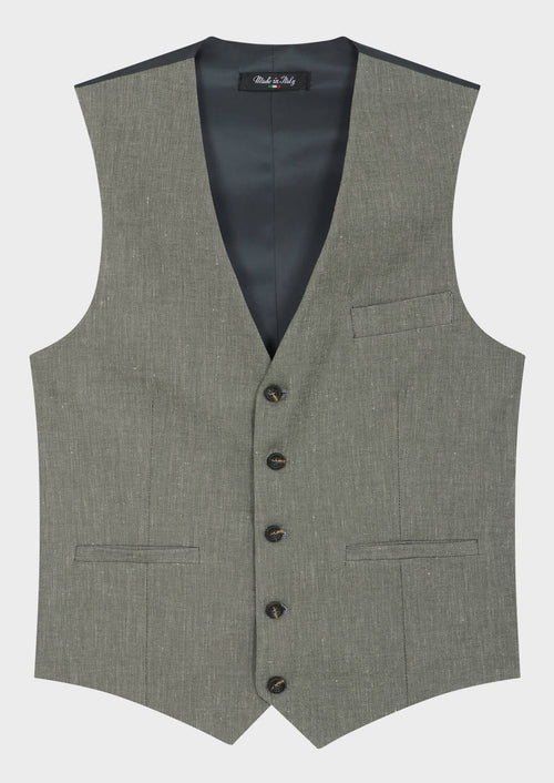 Gilet casual en coton et lin unis kaki - 1 - Father & Sons   - 8 