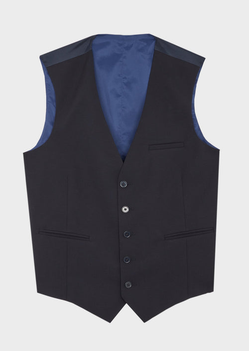 Gilet de costume voyage en laine bi-stretch unie bleu marine - 1 - Father & Sons   - 8 