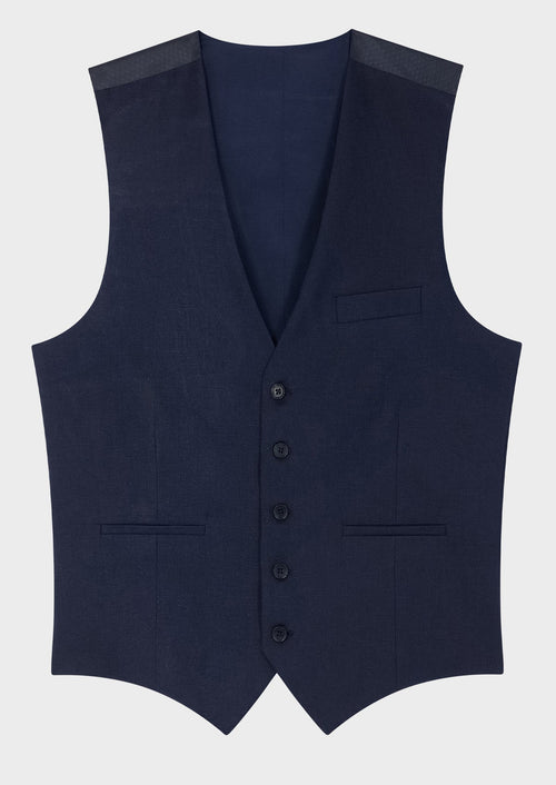 Gilet casual en lin uni bleu marine - 1 - Father & Sons   - 10 