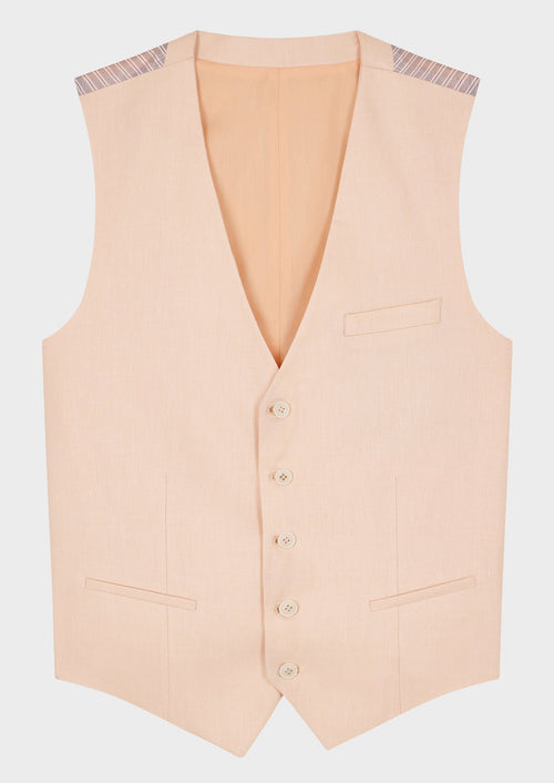 Gilet casual en lin mélangé uni rose pâle - 1 - Father & Sons   - 7 