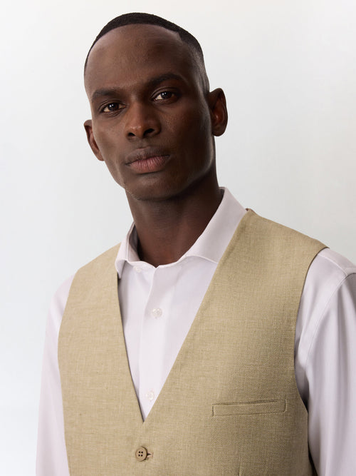 Gilet de costume en lin et coton vert d'eau - Father & Sons   - 3 