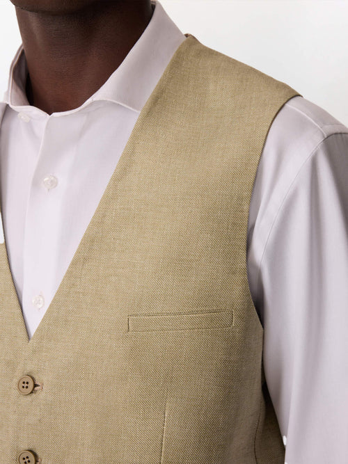 Gilet de costume en lin et coton vert d'eau - Father & Sons   - 4 