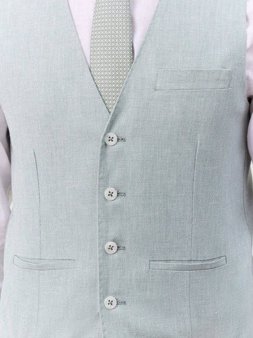 Gilet de costume en coton et lin vert d'eau - Father & Sons   - 3 