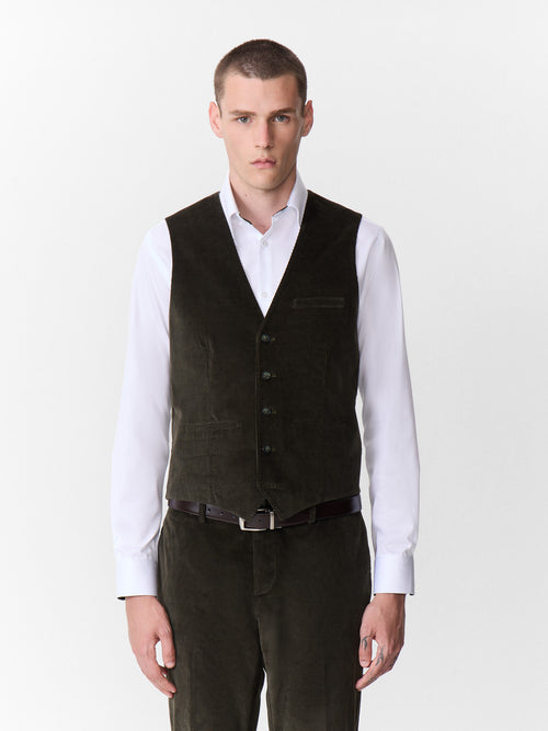 Gilet de costume en velours côtelé kaki - 1 - Father & Sons   - 13 