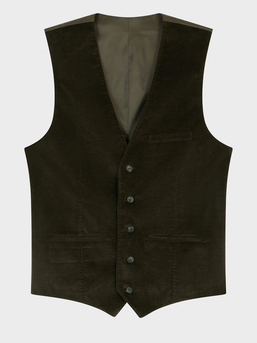 Gilet de costume en velours côtelé kaki - Father & Sons   - 4 