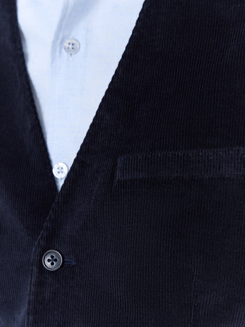 Gilet de costume en velours côtelé bleu marine - Father & Sons   - 4 