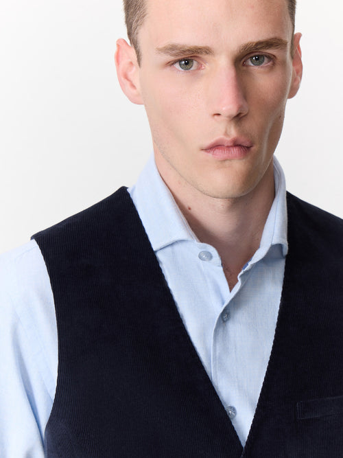Gilet de costume en velours côtelé bleu marine - Father & Sons   - 3 