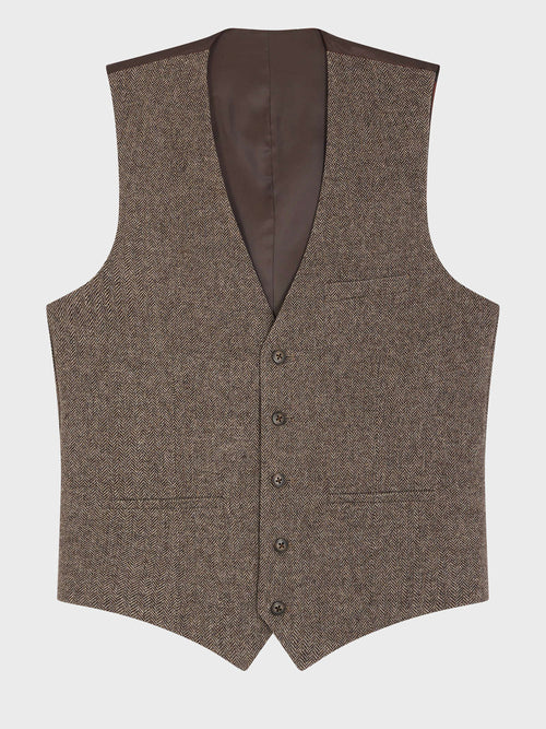 Gilet de costume en laine mélangée marron - 1 - Father & Sons   - 12 