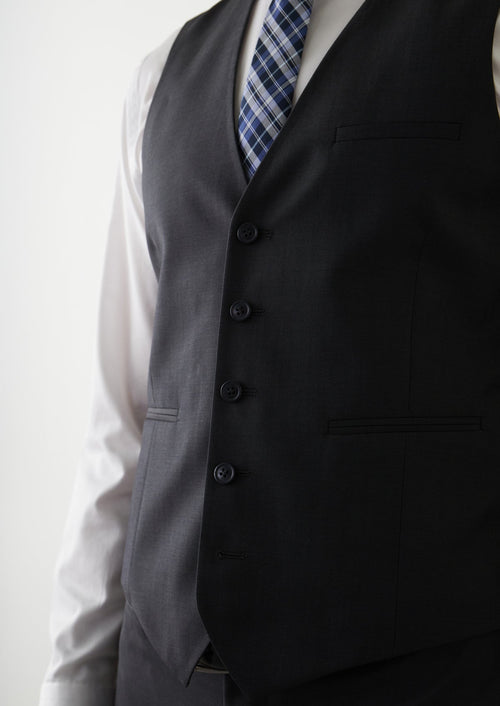 Gilet de costume en laine Vitale Barberis Canonico unie gris foncé - 2 - Father & Sons   - 10 