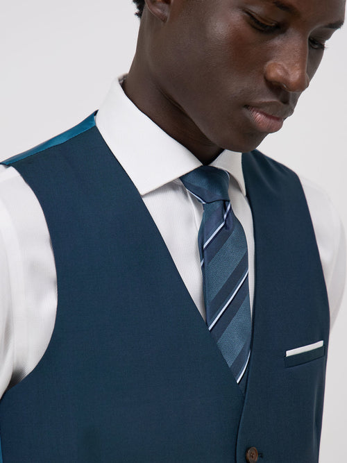 Gilet de costume en laine unie bleu prusse - Father & Sons   - 3 