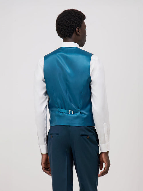 Gilet de costume en laine unie bleu prusse - 2 - Father & Sons   - 4 