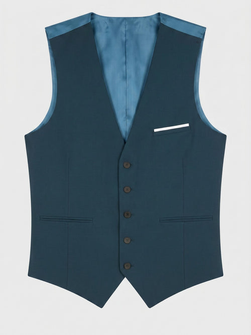 Gilet de costume en laine unie bleu prusse - 1 - Father & Sons   - 19 