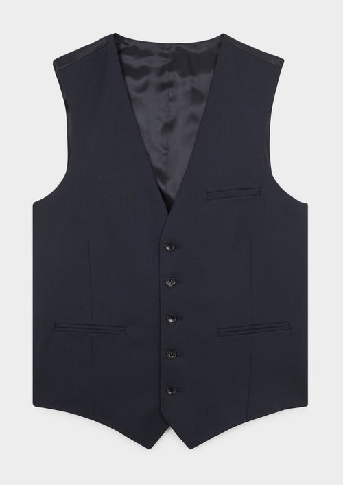 Gilet de costume en laine Vitale Barberis Canonico unie bleu marine - 1 - Father & Sons   - 4 