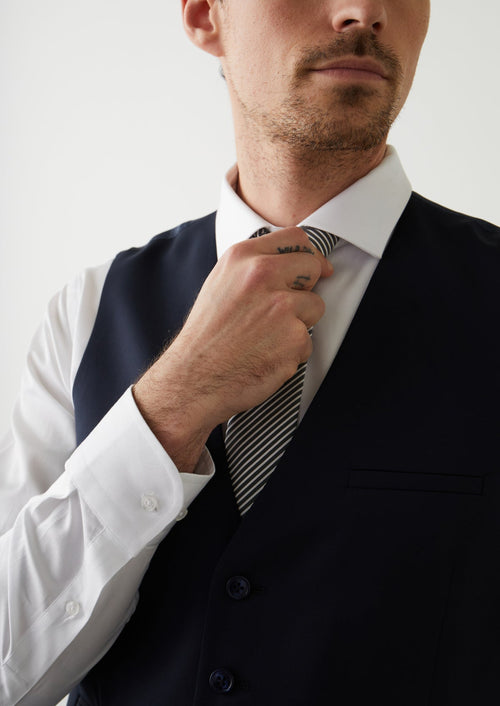 Gilet de costume en laine Vitale Barberis Canonico unie bleu marine - 2 - Father & Sons   - 4 
