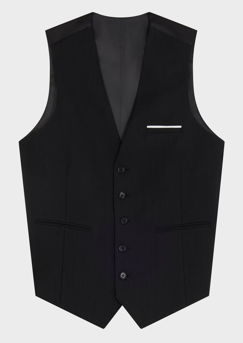 Gilet de costume voyage en laine stretch unie noire - 1 - Father & Sons   - 8 