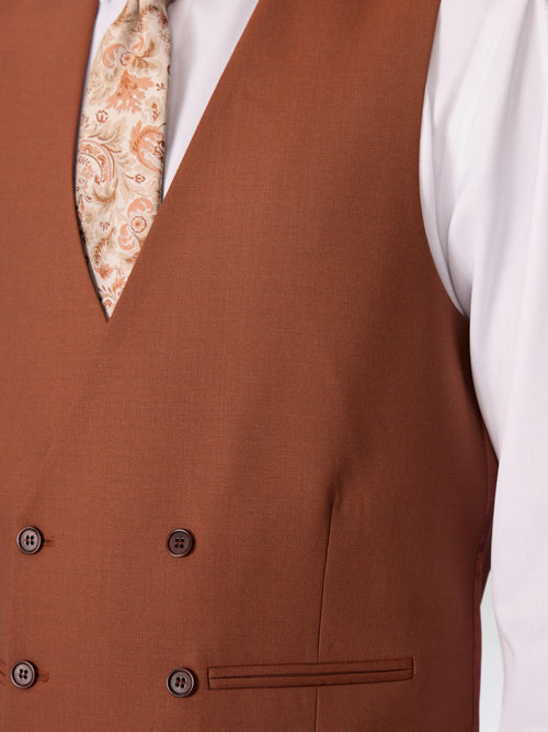 Gilet de costume croisé en laine terracotta - Father & Sons   - 3 