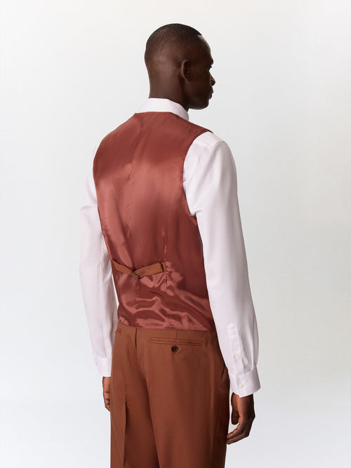 Gilet de costume croisé en laine terracotta - Father & Sons   - 2 