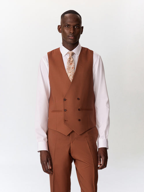 Gilet de costume croisé en laine terracotta - Father & Sons   - 1 