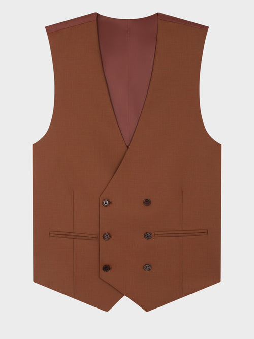 Gilet de costume croisé en laine terracotta - Father & Sons   - 5 