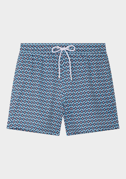 Maillot de bain blanc à motifs géométriques bleu marine, bleu turquin et rouge - 1 - Father & Sons   - 17 