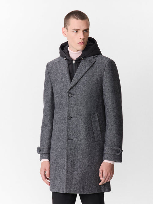 Manteau en laine mélangée anthracite à capuche amovible - 1 - Father & Sons   - 19 