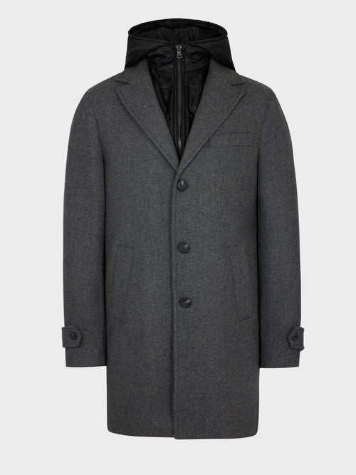 Manteau en laine mélangée anthracite à capuche amovible - 1 - Father & Sons   - 3 