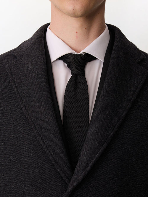 Manteau en laine mélangée anthracite à capuche amovible - Father & Sons   - 4 