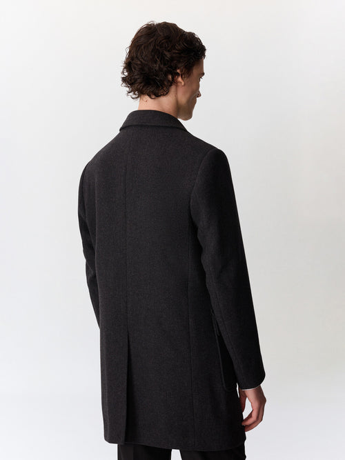 Manteau en laine mélangée anthracite à capuche amovible - Father & Sons   - 5 