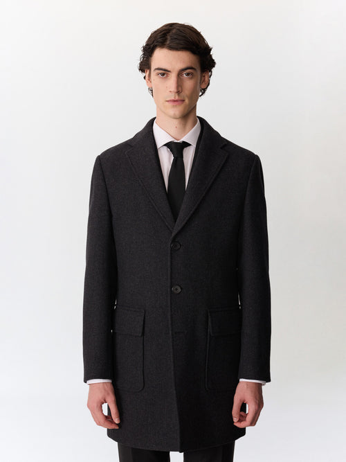 Manteau en laine mélangée anthracite à capuche amovible - Father & Sons   - 3 