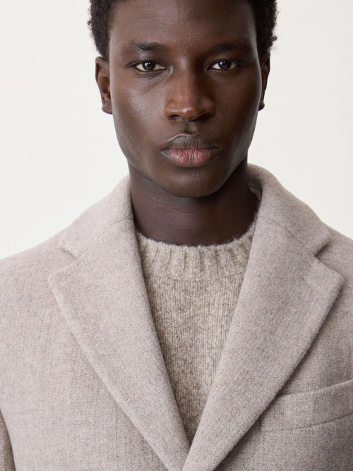 Manteau en laine mélangée beige à capuche amovible - Father & Sons   - 5 
