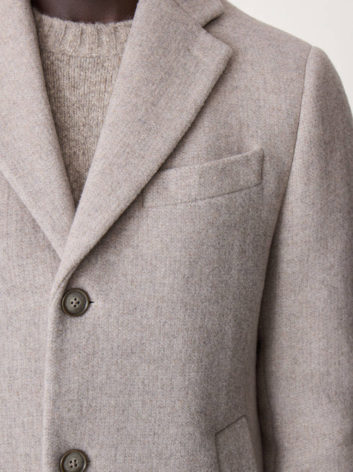 Manteau en laine mélangée beige à capuche amovible - Father & Sons   - 4 