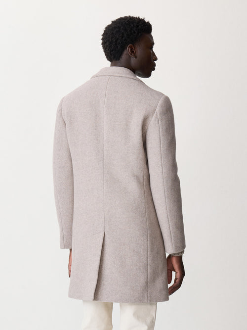 Manteau en laine mélangée beige à capuche amovible - 2 - Father & Sons   - 5 