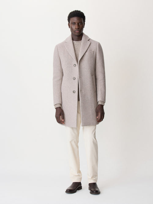 Manteau en laine mélangée beige à capuche amovible - Father & Sons   - 7 