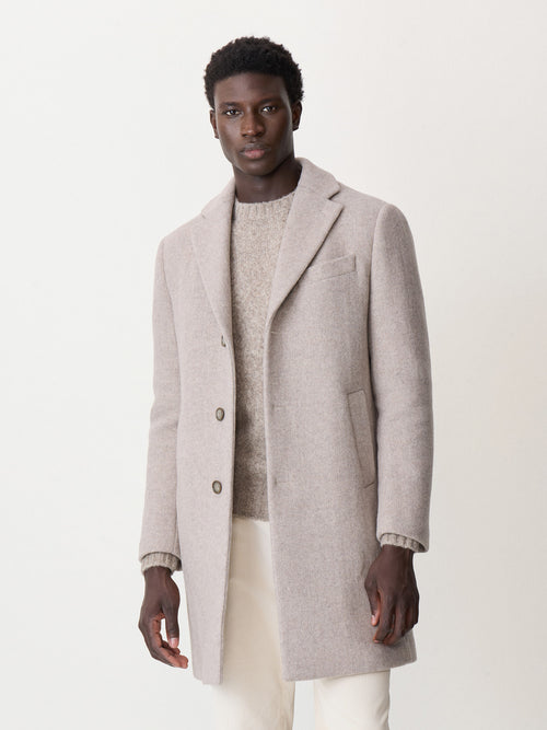 Manteau en laine mélangée beige à capuche amovible - Father & Sons   - 3 