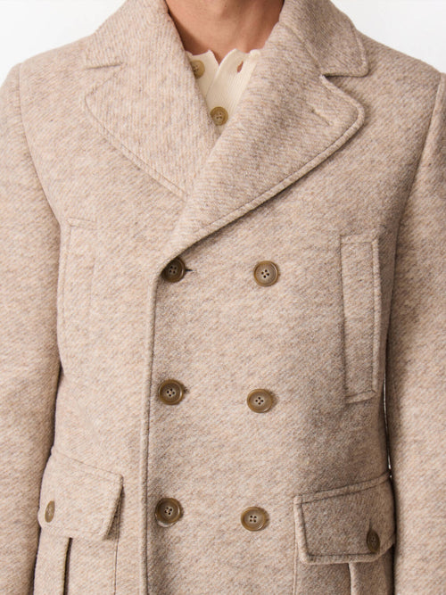 Manteau en laine mélangée beige à capuche amovible - Father & Sons   - 2 
