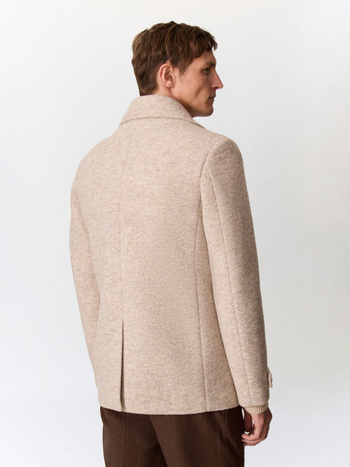 Manteau en laine mélangée beige à capuche amovible - Father & Sons   - 5 