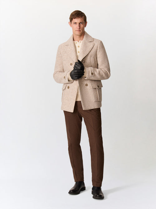 Manteau en laine mélangée beige à capuche amovible - Father & Sons   - 3 