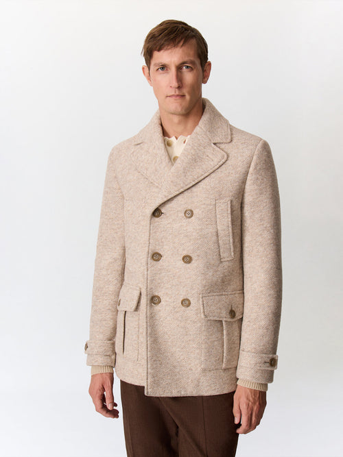 Manteau en laine mélangée beige à capuche amovible - Father & Sons   - 4 
