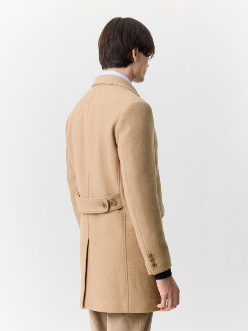 Manteau en laine mélangée camel à parementure amovible - 2 - Father & Sons   - 2 